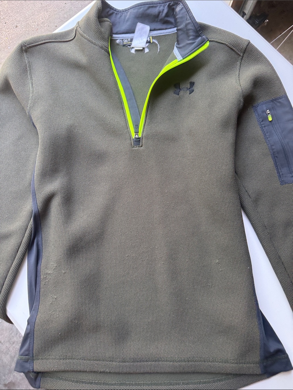Under Armour Olive Green Quarter-Zip Pullover with Neon Yellow Trim